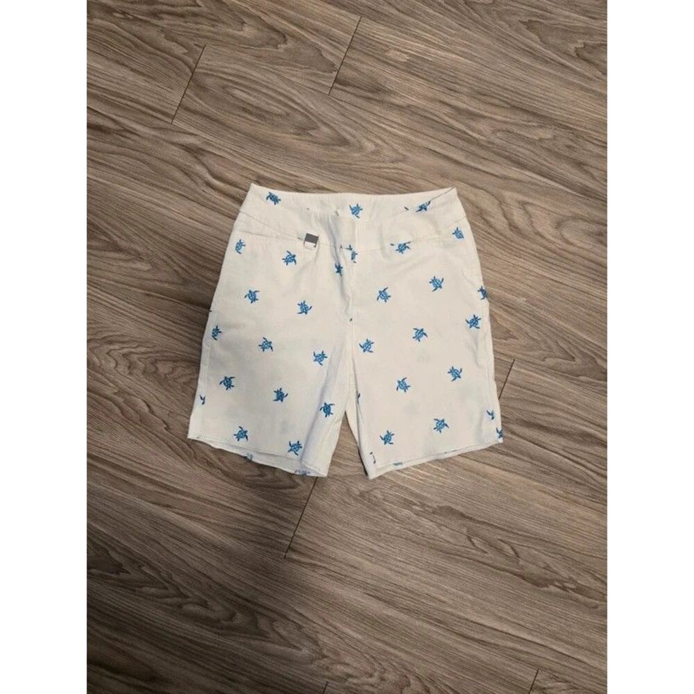 Lulu-B White Pull-On Stretch Shorts with Embroidered Blue Sea Turtles-Size10 - Picture 2 of 5